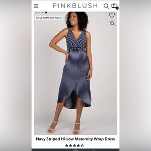 Pinkblush Navy Striped Hi-Low Maternity/Nursing Friendly Wrap Dress, Size Large